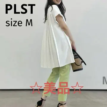 새상품급 [PLST] 조젯 백 플리츠 블라우스 반팔 셔츠 M