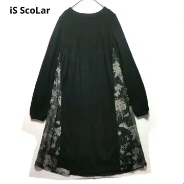 이즈스칼라 블랙 꽃무늬 사이드 니트 원피스 블랙 나비