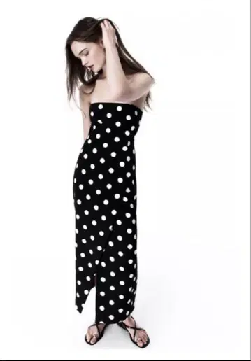 ZARA 스트랩리스 도트 원피스