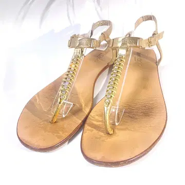 JIMMY CHOO 크리스탈 골드 플랫 샌들