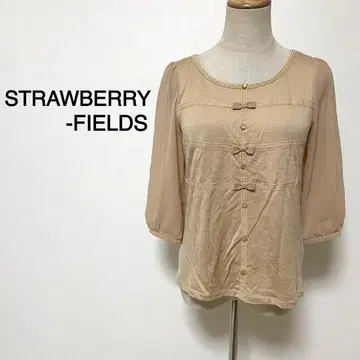 STRAWBERRY-FIELDS 베이지 컬러 소매 시어 티셔츠