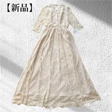 [새상품]  포멀 레이스 원피스 밴드 카라 아이보리 M