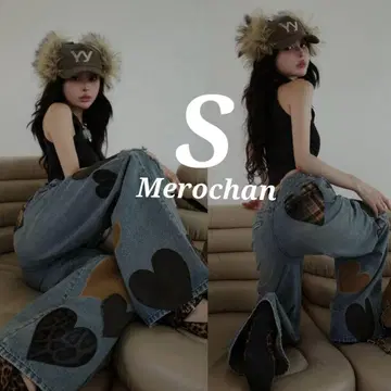 다리치 랜덤 하트 패치워크 데님 팬츠 S 사이즈 라스트 1점