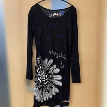 Desigual 꽃무늬 프린트 긴팔 원피스 다크 네이비