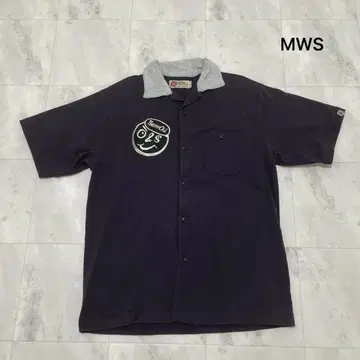 MWS 오픈 카라 셔츠 반팔 볼링 셔츠 아메카지 자수 바이크