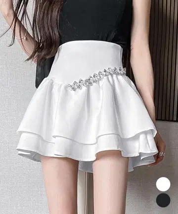 새상품 미사용 더블 프릴 미니 스커트 한국 스타일 세련됨