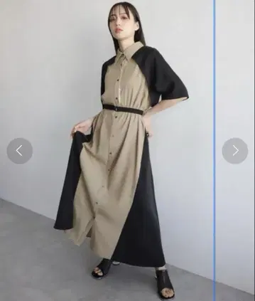 HARE 사이드 바이컬러 원피스 배색 원피스 베이지 모노톤