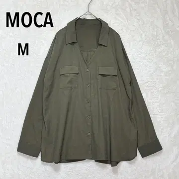 모카 긴팔 V넥 셔츠 M 카키 겉옷 오버사이즈 캐주얼