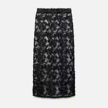 미사용 새상품 ZARA 조직 짜임 시스루 미디 스커트