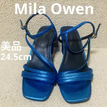 새상품급 24.5cm 미라 오웬 블루 메탈릭 청키힐 펌프스