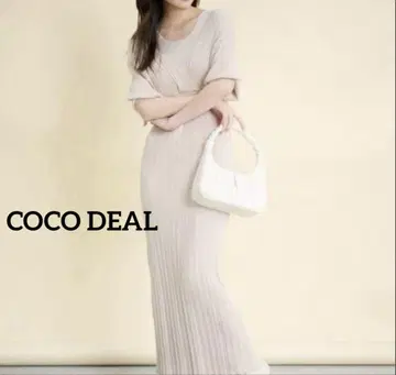 코코딜 COCO DEAL 리브 니트 원피스 롱 맥시 V넥 S