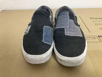 VANS 슬립온 블랙/데님 패치