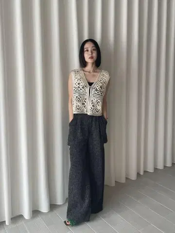 2WAY SATIN BATTEN LACE VEST ameri