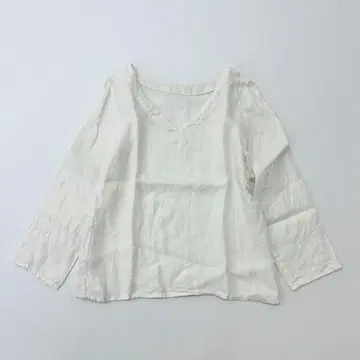 YAMMA 산업 V넥 린넨 블라우스 풀오버 화이트 계열