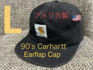 90s 칼하트 블랙 덕 원단 이어 플랩 캡 USA CAP