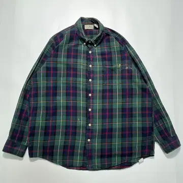 80s 엘엘빈 USA 제작 플란넬 셔츠 XL 체크 그린 계열 d5996