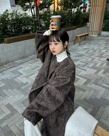 [ hinari ] 노카라 샤기 롱 코트/brown