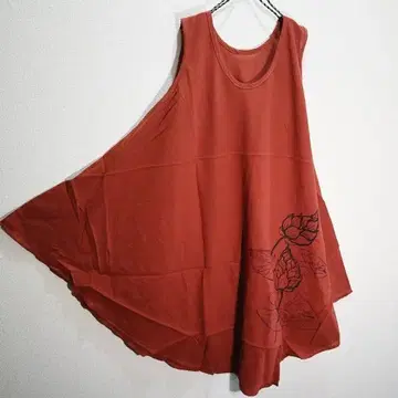 변형 와이드 슬리브리스 아시안 원피스 연꽃 테라코타 No.077099