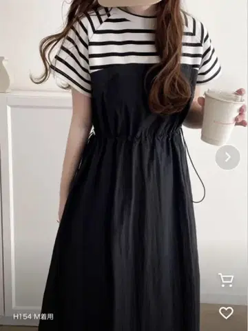 정가 6990엔 뷔스티에풍 도킹 원피스 보더 블랙 롱