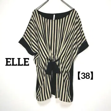 ELLE [ 38 ] 스트라이프 패턴 허리 리본 돌먼 슬리브 튜닉
