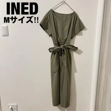 INED 반팔 A라인 원피스 프론트 벨트 리본 카키 M 캐주얼
