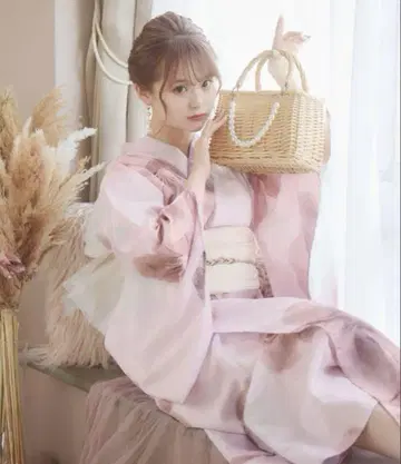 sugar 핑크 꽃무늬 유카타 오비 일본 나막신 3세트