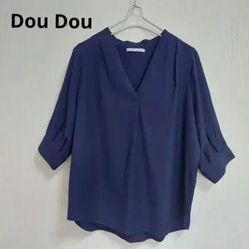 Dou Dou 브이넥 블라우스 5부 소매 상당 고급 네이비 무료배송