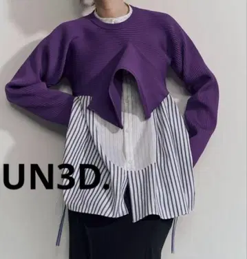 새상품급 UN3D. 헴 드레이프 숏 니트 탑 퍼플 38