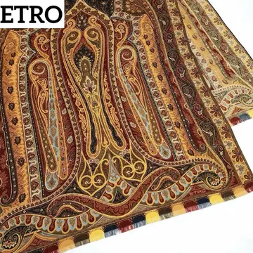 새상품급 ETRO 스톨 페이즐리 무늬 울 혼방 레드 브라운 블랙
