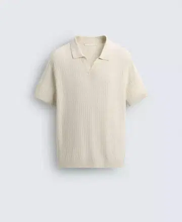 아이보리 리브 반팔 피케 셔츠 [ZARA]