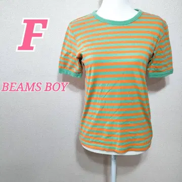 BEAMS BOY 반팔 보더 티셔츠 그린 x 오렌지 캐주얼 코디