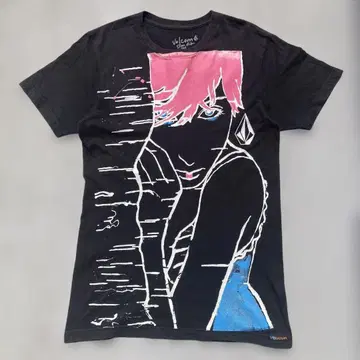Volcom 슬림 핏 티셔츠 블랙 그래픽 구제 의류