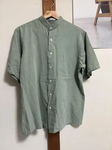 Van Heusen 구제 노카라 반팔 셔츠 그린
