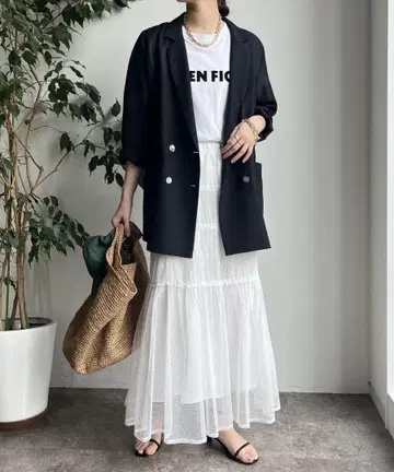 새상품 이번 시즌 신상 화이트 DOUDOU 레이스 셔링 캉캉 스커트