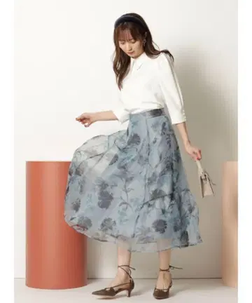 Rirandture 오간 플라워 아시메 스커트 깔끔 오피스 회사