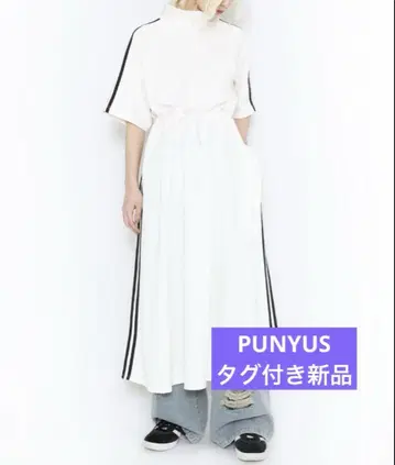 [미사용 새상품] PUNYUS 반팔 트랙 저지 원피스 화이트 롱