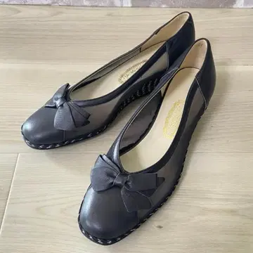 긴자 요시노야 웨지솔 펌프스 23cm 메쉬 가죽 리본