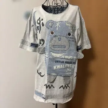 엘로데오 곰 아플리케 반팔 티셔츠 그레이 계열