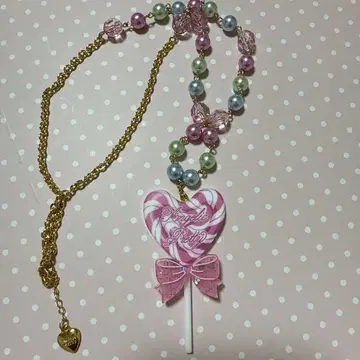 Angelic Pretty POP HEART 롤리팝 목걸이 핑크