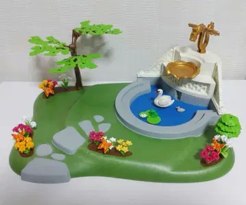 playmobil 플레이모빌 거리 조성용 분수 정원 배경 꽃 자연 물