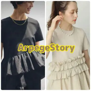 ArpegeStory 페플럼 T셔츠 2세트 레이스 블랙 베이지