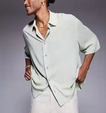ASOS 연한 그린 컬러 오버 사이즈 반팔 셔츠