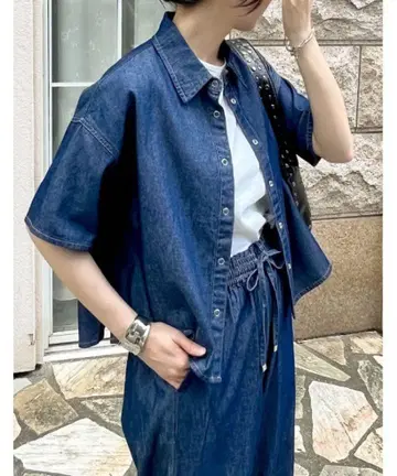 reedit 리디 다크 데님 반팔 셔츠 셋업