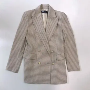 4650 ZARA 자라 체크 무늬 더블 브레스트 자켓 빅 실루엣