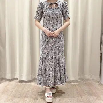 AnMILLE 프론트 리본 머메이드 OP 꽃무늬 블루