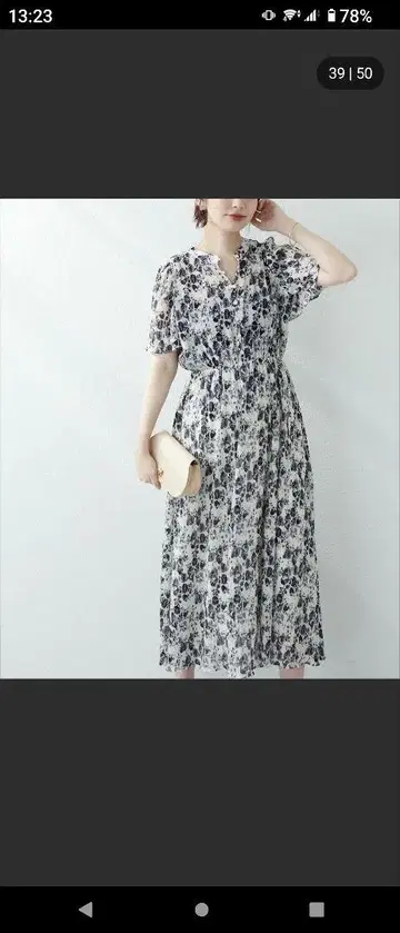 꽃무늬 롱 원피스 반팔 화이트 네이비