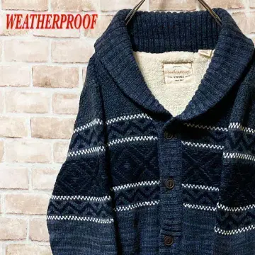 [레어] WEATHERPROOF 가디건 버튼 보아 안감 L 네이비