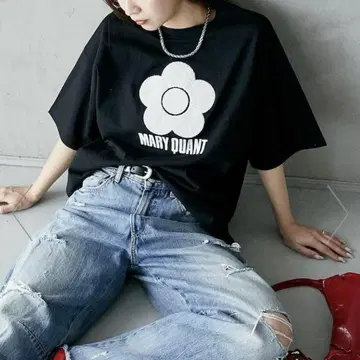 MARY QUANT 상량 자수 T셔츠 한정판 25SS 마리콴트 블랙