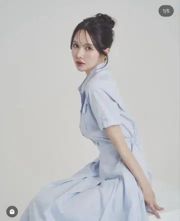 라이트 블루 플리츠 셔츠 원피스 반팔 A라인 etereve