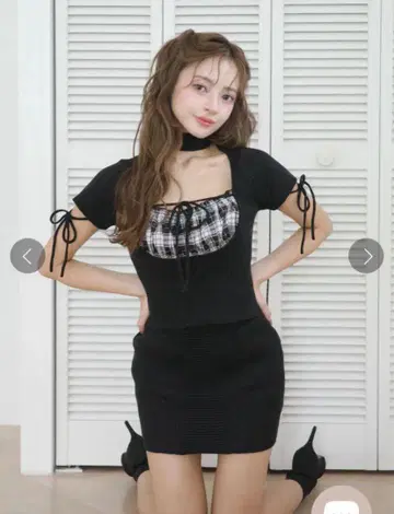 Randy 체크 무늬 도킹 니트 셋업 S